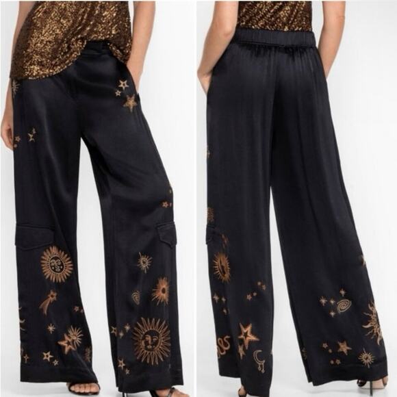 Johnny Was celestial Estrella wide leg satin cargo pants silk blend S small - Picture 2 of 16